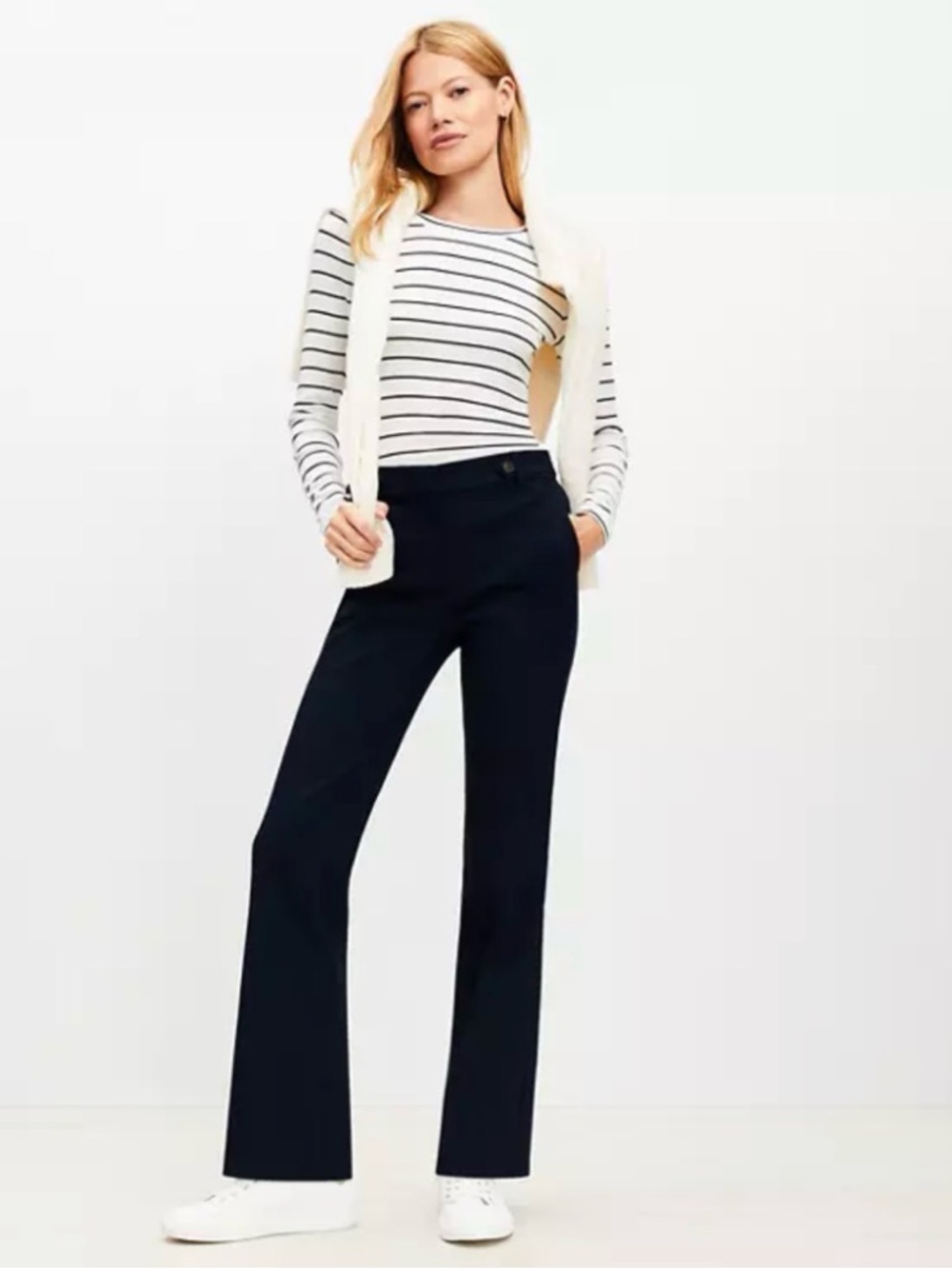 NWT LOFT | Petite Tab Waist Sutton Boot Cut Pants Navy